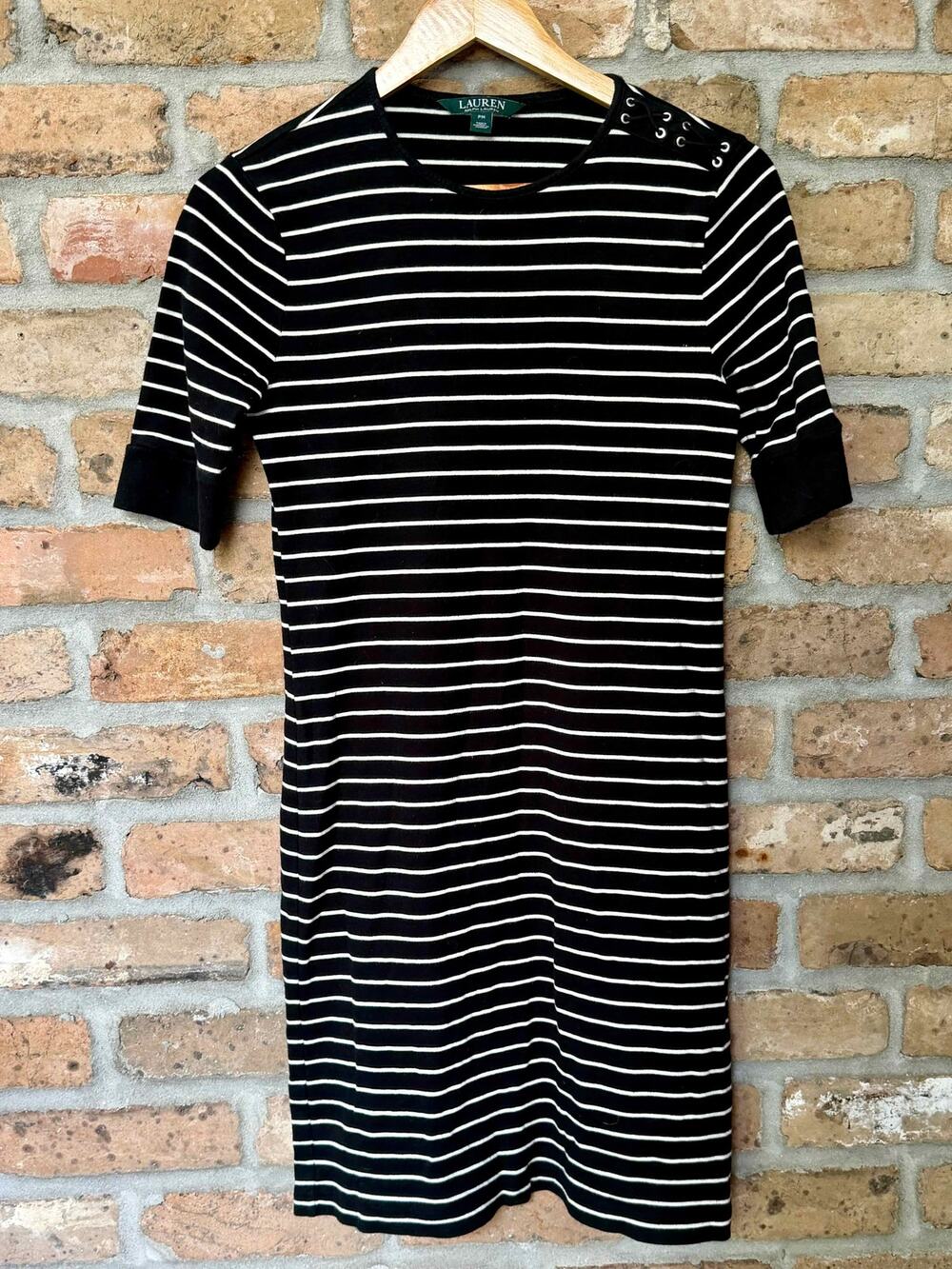 Lauren Ralph Lauren Striped Navy White Midi Dress Petite Medium